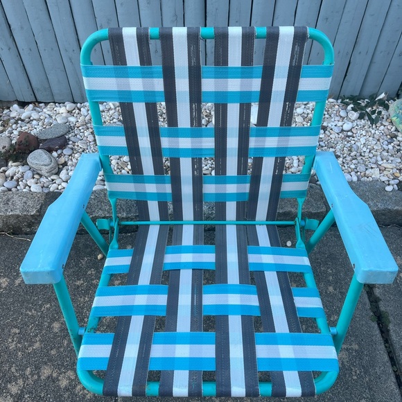 Vintage Aluminum Folding Webbed beach sand Chair Blue & white - Picture 8 of 9